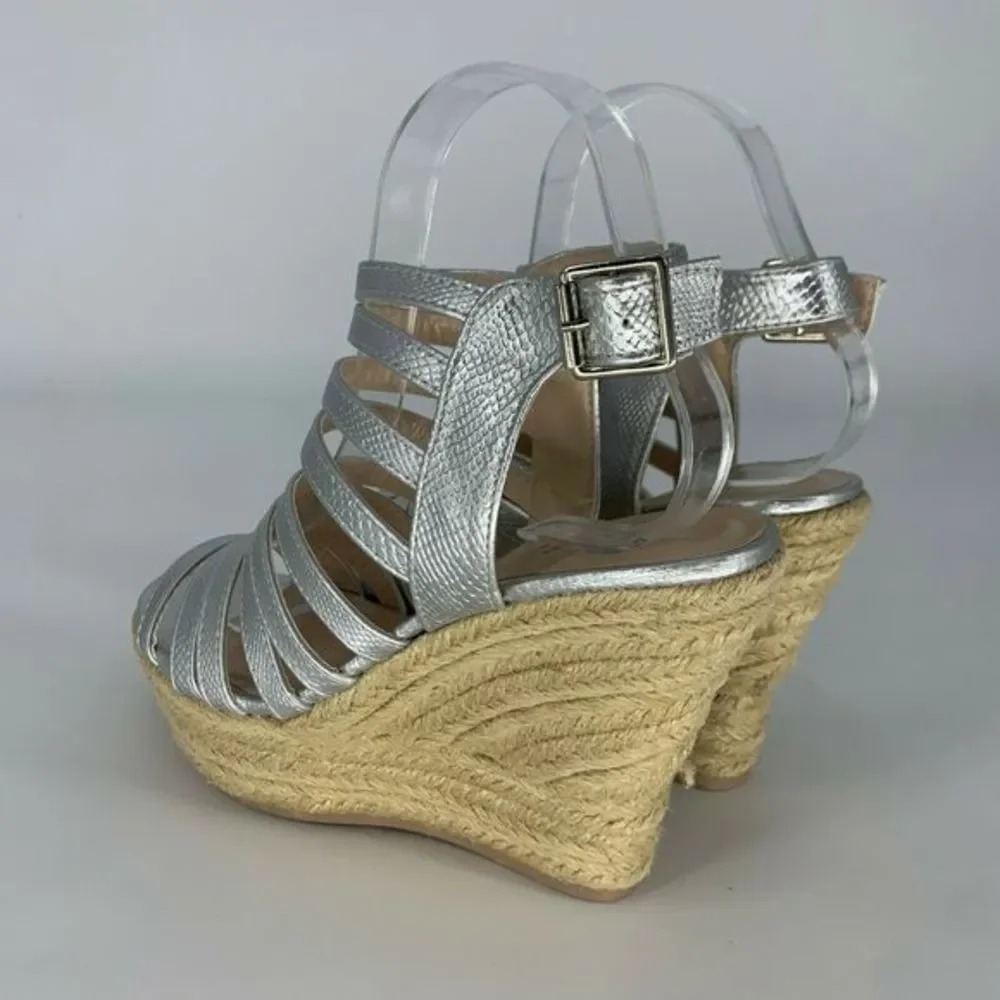 QUPID Cage Open Toe Wedge Sandals‎ Slingback Heels